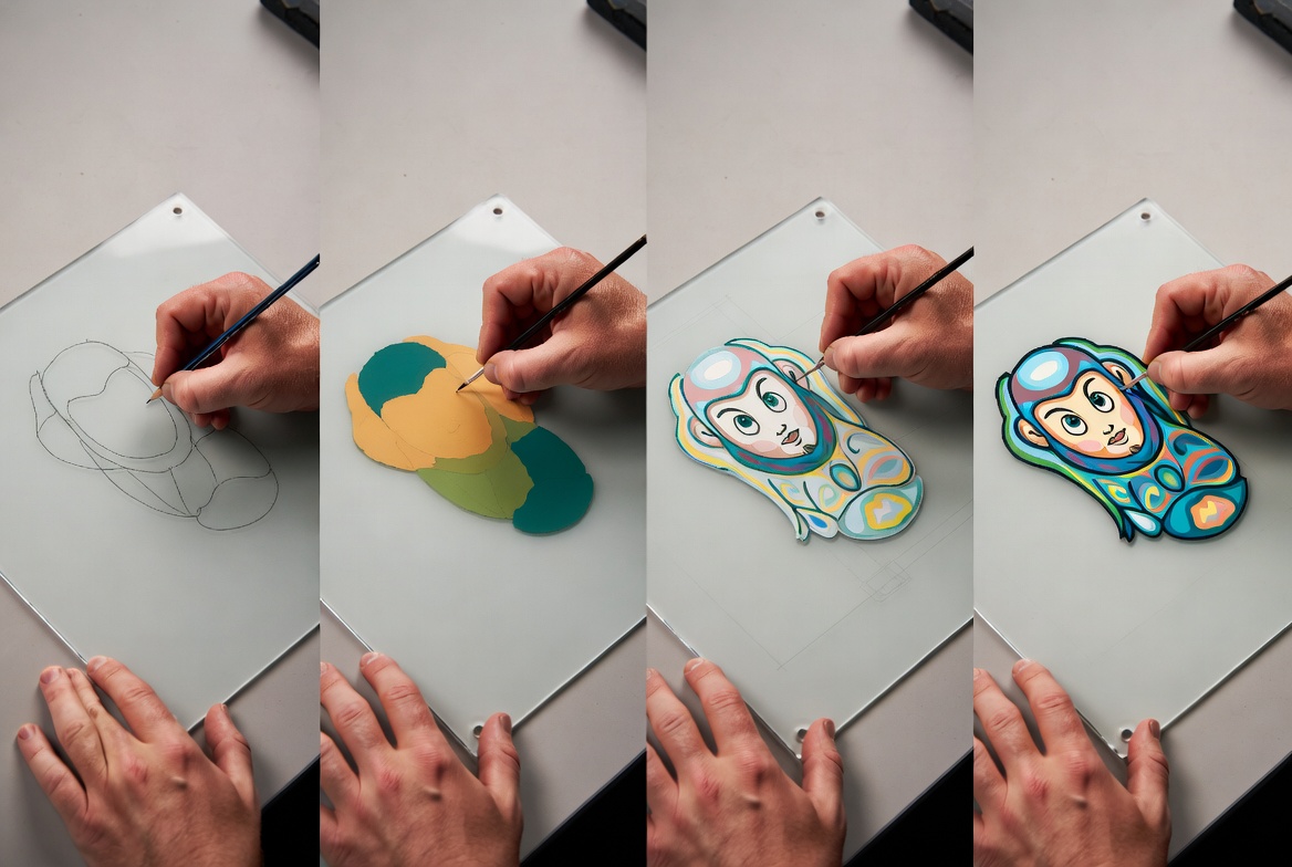 在磨砂亚克力板上绘画工作流程